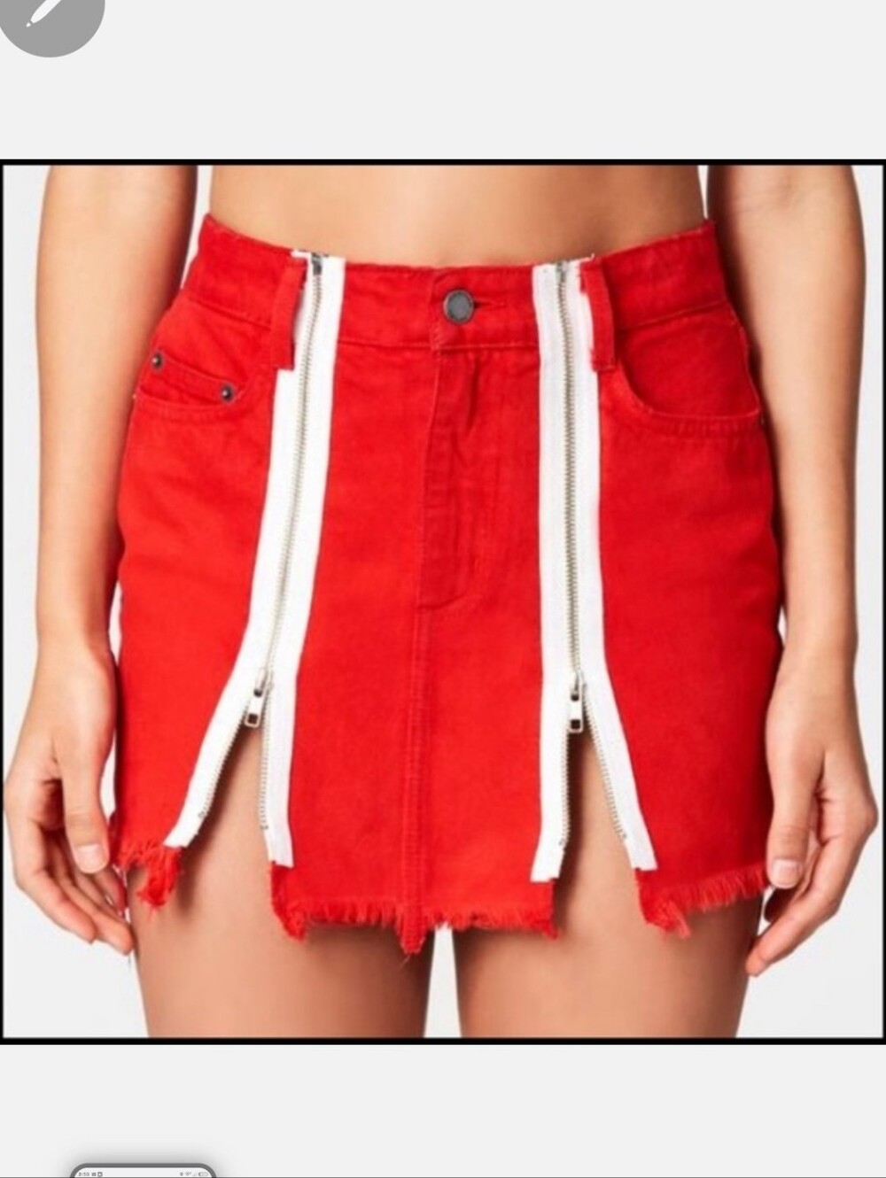 CARMAR- Colin Red Denim Mini Skirt with Double Zipper. Size 2